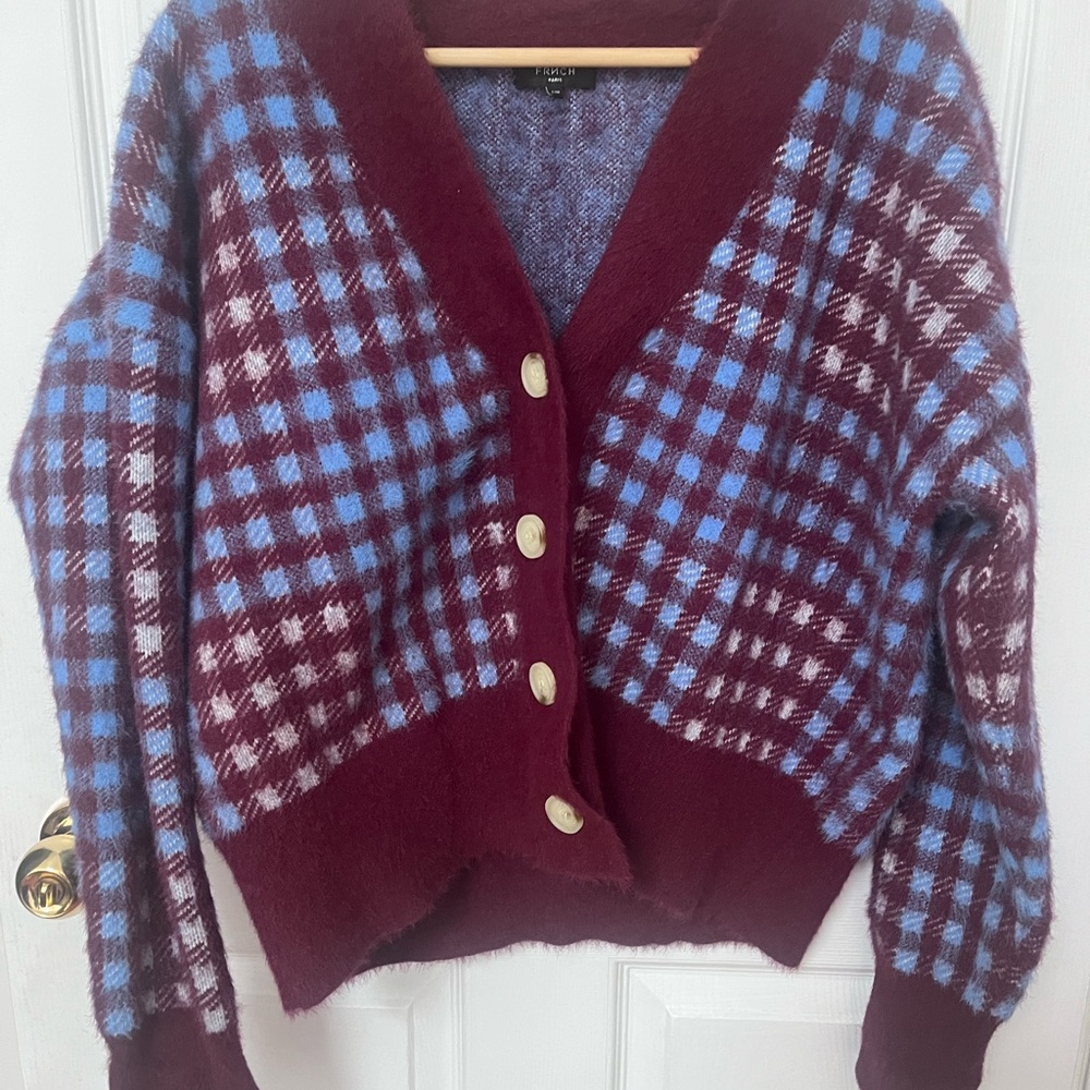 Frnch Plaid Button-Up Women Sweater